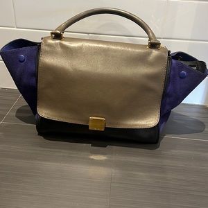 Celine Leather And Suede Small Trapeze Tote Shoulder Bag 100% Authenticity.
